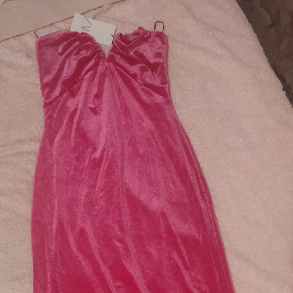 ZARA Mid long Velvet Fuschia Evening Dress M